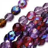 Czech Fire Polish Glass Beads 8mm Round Vineyard Purple Red Mix (50 Beads)