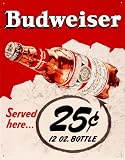 Budweiser Bud Served Here 25 Cents Beer Bottle Retro Vintage Tin Sign