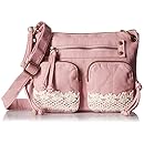 T-Shirt &amp; Jeans Washed Crossbody Bag With Crochet, Pink, One Size