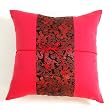 Intricately Handmade Rich Crimson Cushion Cover / Pillow Sham With Silky Filigree Dragon Detail