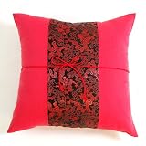 Intricately Handmade Rich Crimson Cushion Cover / Pillow Sham With Silky Filigree Dragon Detail