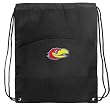 University of Kansas Backpack Bag Drawstring Cinch Black KU Jayhawks Logo Draw String Back Pack - A Great Gift for Boys Girls Students or Adults!
