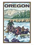 White Water Rafting, Oregon Art Giclee Poster Print by Lantern Press, 18x24