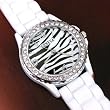 Zebra Silicone Watch with Rhinestones Large Face White Soft Flexible Band