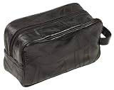 Large Genuine Black Leather Travel Kit Shaving Mens Toiletry Bag Mosaic Pattern