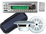 Pyle Complete Weatherproof Sound Audio System for the Boat, Marine, Deck - AM/FM-MPX In-Dash Marine CD/MP3 Player + Pair of 6.5 Dual Cone Full-Range Speakers + Water Resistant Radio Shield