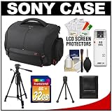 Sony LCS-SC21 Soft Digital SLR Camera Carrying Case with 32GB SD Card + Tripod + Accessory Kit for DSLR-A290, A390, A560, A580, SLT-A33, A35, A65 & A77