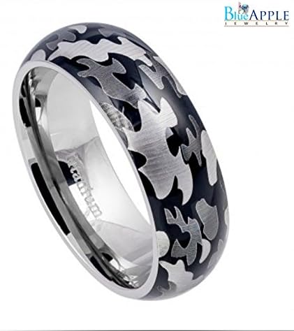 Bue Apple Jewelry 8mm Band Ring His Hers Wedding Engagement Men Women Unisex Titanium Ring High Polish Domed Military Army Gray Camouflage Design