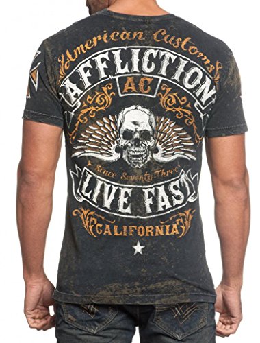 Affliction Men Shirt American Customs Skull Wing S/S Crew Neck in Black wash