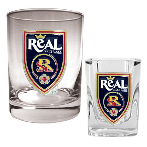 Real Salt Lake MLS Rocks Glass and Square Shot Glass Set - Primary Logo