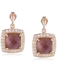 14k Gold over Sterling Silver Mother-Of-Pearl Square Purple Quartz Drop Earrings