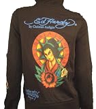 ED HARDY Geisha Fur Hoodie Sweatshirt Plus Size Black