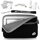 Kroo Nook Electronic Book Reader Slim Glove Sleeve Cover Case with extra pocket + Includes a 4-Inch eBigvalue Determination Hand Strap + 3 in 1 Combo of Home and Car charger with a USB Data Sync Cable