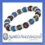 Evil Eye Murano Glass Judaica Hamsa Charm Stretch Bracelet - Clear Blue, Cherry, & Smoke