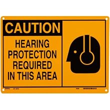Brady Black On Yellow Color Alert Sign, Legend "Caution, Hearing Protection Required In This Area (With Picto)"