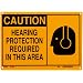 Brady Black On Yellow Color Alert Sign, Legend "Caution, Hearing Protection Required In This Area (With Picto)"