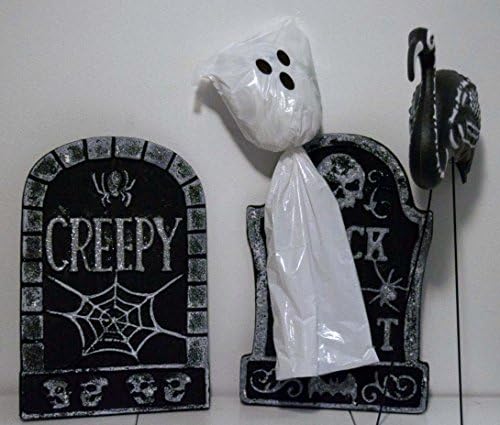 Super Spooky Halloween Outdoors Decorations Set Includes: Frightening Skeleton Flamingo, Two Terrifying Tombstones, &amp; Three Haunted Hanging Ghosts! 6pc Display Set