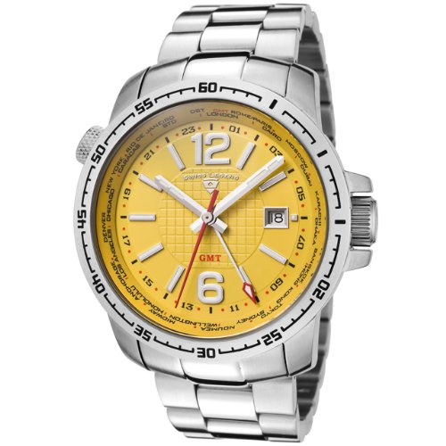 Swiss Legend Men's 90013-77 World Timer GMT Collection Yellow Dial Stainless Watch