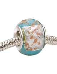 Art and Craft Supply: Beadaholique Murano Style Glass Silver and Gold Foil Lampwork Pandora Compatible Beads, 14mm, Turquoise - Beadaholique