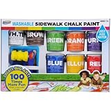 RoseArt Washable Sidewalk Chalk Paint, Big Super Set with 8 Colors & 2 Foam Brushes