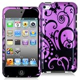 Premium Design Hard Crystal Case Cover for Apple iPod Touch 4G, 4th Generation, 4th Gen - Purple Black Swirls Floral Print