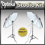 Opteka 45-inch Translucent/Satin Photographic Lighting Umbrella with Porcelain Sockets 2 Pack Set (Removable Black Cover and Reflectable Silver Backing)