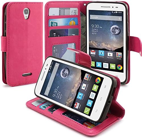 POP Astro Case, LK Alcatel POP Astro Wallet Case Luxury PU Leather Case Flip Cover Built-in Card Slots Stand For Alcatel OneTouch POP Astro, Hot Pink