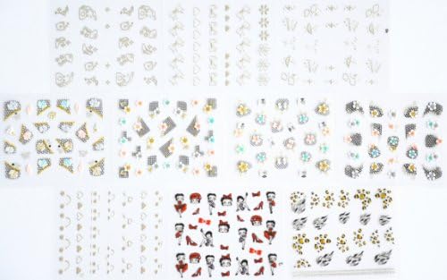 10pcs/package nail stickers decals multi mix designs including silver keys/silver high heel/silver telephone/silver butterfly bow/silver heart/silver Lightning thunder umbrella/silver faces/colorful flowers with black laces/Leopard/etc.