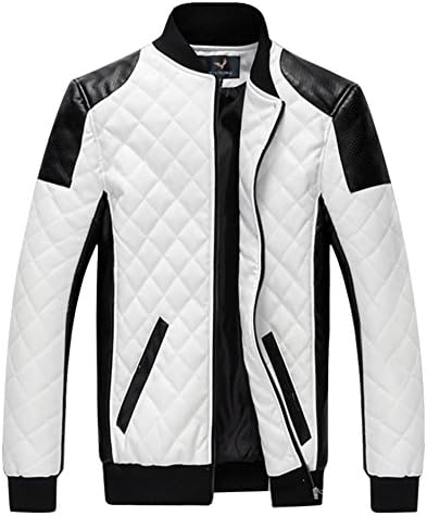 Men's New Autumn &amp; Winter Leather Jacket Motorcycle Bomber Jacket Coat Plus Size (US:XL(Asia Tag 5XL), White)