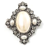 Ovale Vintage-Brosche mit Strass und Kunstperlen (Antikes Silber)