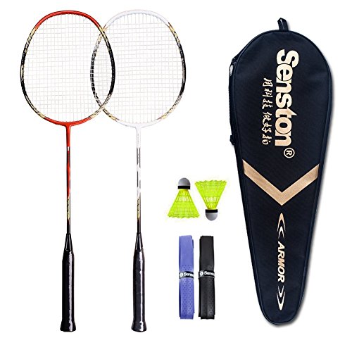 Senston - 2 Player Graphite Badminton Racket Set - Including 1 Badminton Bag/2 Rackets/2 Badminton /2 Grip