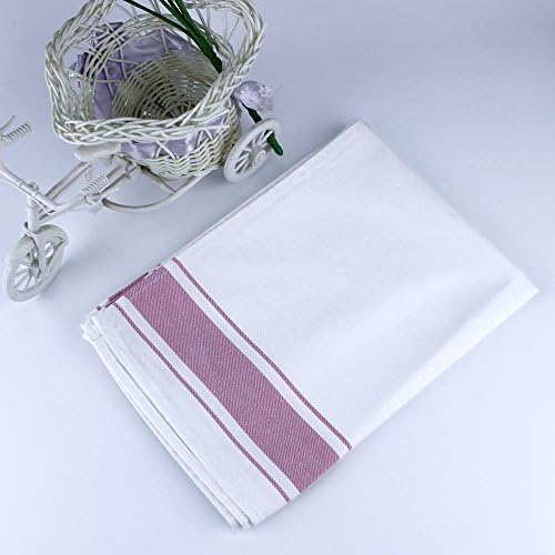 Ieasycan Pack 4 Vintage Design Dinner Napkins White With Red Strips 100% Cotton, 20