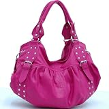 Designer Inspired Synthetic Leather Designer inspired studded shoulder bag – Hot Pink