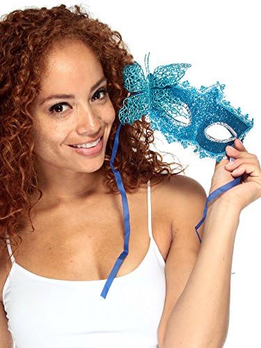 Simplicity Lace Venetian Masquerade Mask with Rhinestone & Flower, 3685_Blue