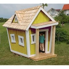Spielhaus Spielturm Stelzenhaus Kinderspielhaus gelb mit Zedern-Schindeln