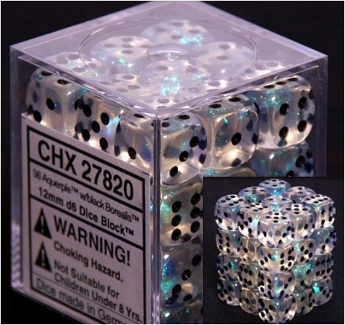Childrens Toyshop  Toys : Chessex Borealis 12mm d6 Aquerple w/Black Dice Block 36 Dice