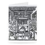 Printing press (woodcut) by German School - Greeting Card (Pack of 2) - 7x5 inch - Art247 - Standard Size - Pack Of 2