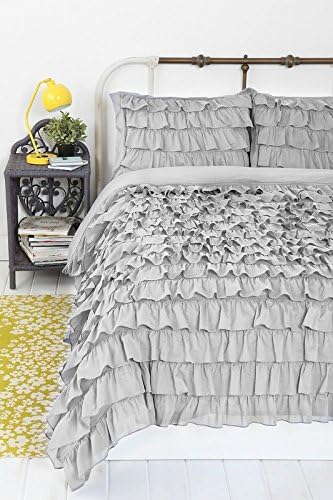 HotHaat New Collection 300 Thread Count 1 Waterfall Ruffle Duvet Cover + 2 Pillow Shams in Solid White Full Size 100% Pima Cotton