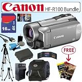 Canon Vixia HF-R100 20X Full HD Flash Memory Camcorder 16GB Deluxe Accessory Bundle With Free Gift Package