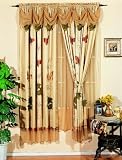 Embroidered Window Curtains/drape Set with Valance and Backing Treatment Draperies 60x84''+18''(Brown/Rose)-BELLINI)