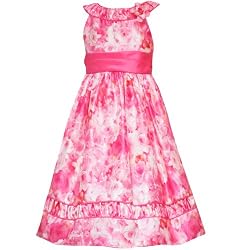 Rare Editions Girls PLUS SIZE 10.5-18.5 CORAL-PEACH 'Water-Color-Roses' PRINT SHANTUNG Special Occasion Flower Girl Easter Party Dress