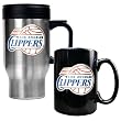 Los Angeles Clippers Stainless Steel Travel Mug & Black Ceramic Mug Set - Primary Logo NBA Basketball