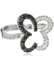Platinum Plated Sterling Silver Black and White Simulated Diamond Half-and-Half Butterfly Ring, Size 7