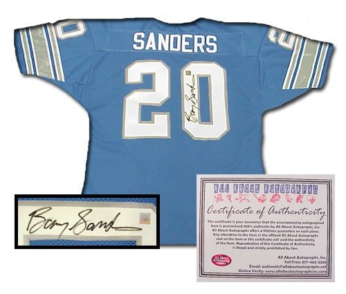 Barry Sanders Detroit Lions NFL Hand Signed Authentic Style Home Blue Football Jersey