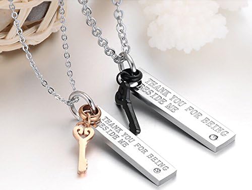 His & Hers Matching Set 316L Titanium Steel "Key to Your Heart" Couple Pendant Necklaces (One Pair)