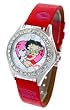 Betty Boop Women's Red Leather Band Watch with Baguette Stones Bezel Model #BB-W537B