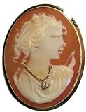 Goddess Diana, Cameo Pin Pendant Master Carved, 14k Gold with Diamond Necklace