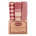 French Country Homespun Blue or Red Boxed set of 3 kitchen tea dish towels, Red