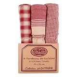 French Country Homespun Blue or Red Boxed set of 3 kitchen tea dish towels, Red