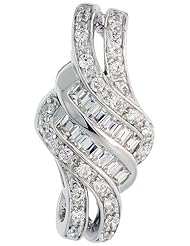 Sterling Silver Diamond-shaped Pendant, Rhodium Plated w/ 12 Baguette & 22 Round High Quality Cubic Zirconia Stones, 1 3/16 inch (30 mm) tall